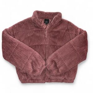 Wild Fable Dusty Rose Fluffy Full Zip Puffer Jacket Winter Coa